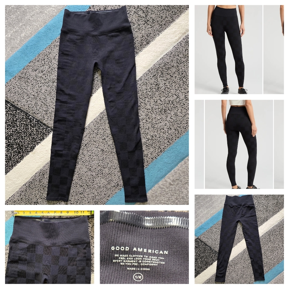 Good American Checker Clean Seam Leggings,  Size 1/2 (S/M), EUC